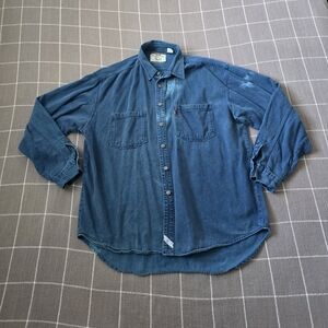 Vtg Levi's Cotton Button Down Shirt Real Indigo